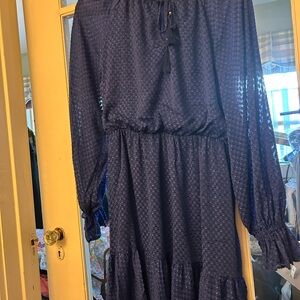 Trina Turk Navy Textured Dress with Ruffle Details